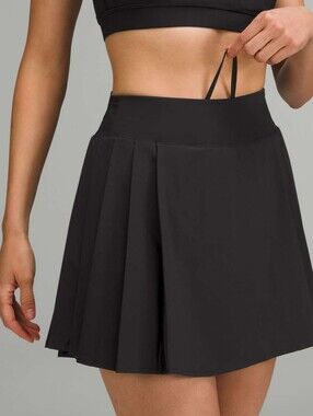 Lululemon Side-Pleat High-Rise Tennis Skirt Black Size 14 Pickleball Skort Prep